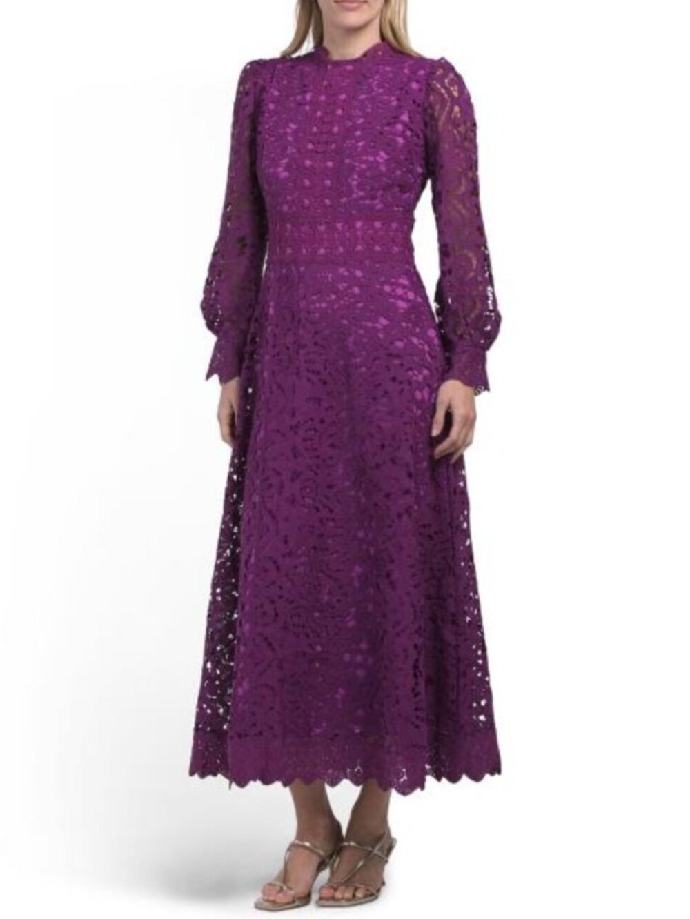 DALIA MACPHEE Long Sleeve Lace Midi Dress